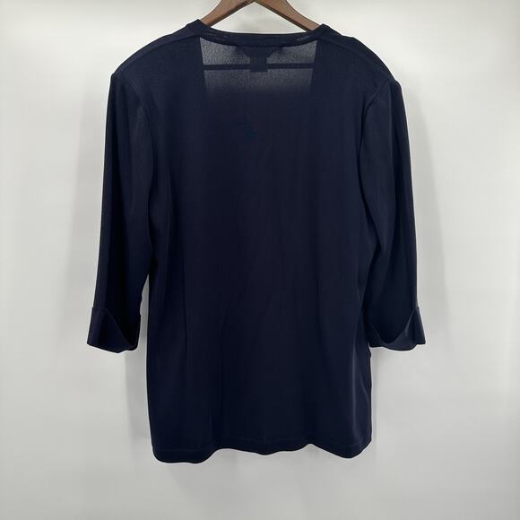 Misook Cardigan Sweater Womens Large Blue Navy Open Slinky Career Church Jacket - Picture 4 of 10